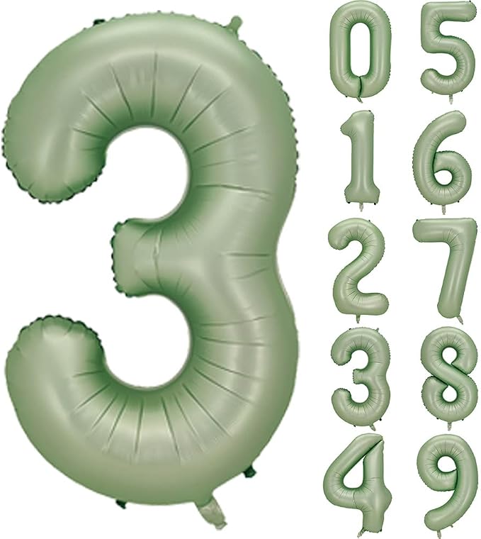 Number 3 Balloon, 40-Inch Sage Green Number Balloon | 40-inch foil balloon by GifloonOfficial