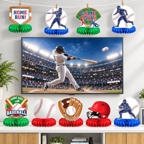 Baseball Birthday Decorations - 9PCS Baseball Honeycomb Table Centerpieces - Image 5