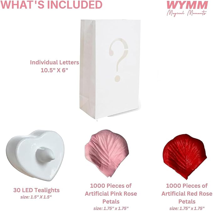 WYMM Be My Girlfriend Light Up Letters, 30 Tea Lights & Rose Petals | luminary - Image 2