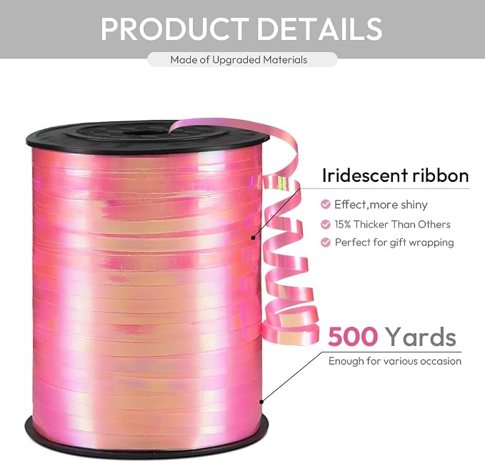Pink Gradient Curling Ribbon, 1/5" Wide x 500 Yards Christmas Curling Ribbons - Image 2