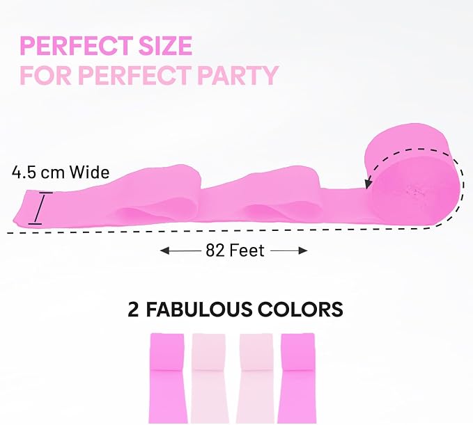 4 Hot Pink Streamers, 328ft Pack of Crepe Paper Party Decorations | Each roll - Image 2