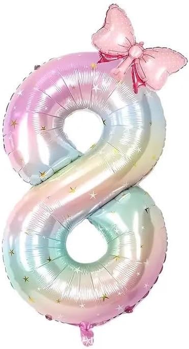 Number 8 40 Inch Rainbow Star Gradient Giant Number Balloon & Mini Bow Balloon by Unknown
