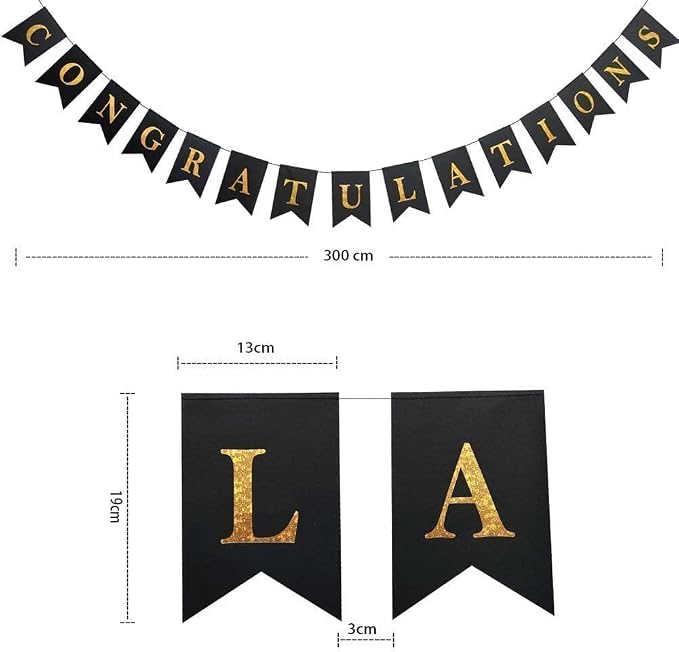Decor365 Gold Black Congratulations Banner Pre Strung Sign Pennant Flag Garland - Image 2