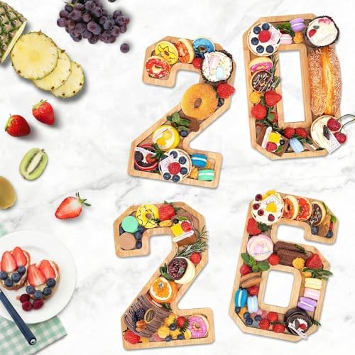 4PCS Wooden Graduation Decorations Number Charcuterie Board Box-(with 14 Balloons) 2026 Charcuterie Numbers Fillable Food Graduation Party Supplies - Image 2