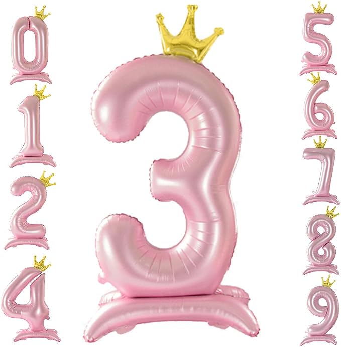 42 Inch Crown Pink Number Balloon, Number 3 Balloon by Eoopoon