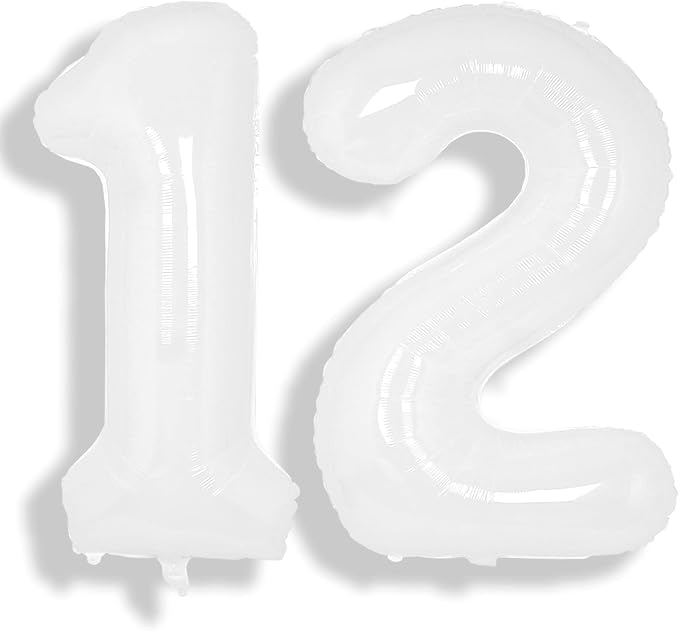 SUWEN 40 Inch White Large 12 Balloon Number Big Foil Helium Numbers 0-9 | Giant by SUWEN