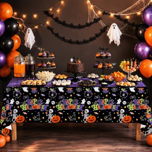2 Pack Halloween Tablecloth, 54 x 108 Inch Disposable Plastic Table Cover, Purple Halloween Party Decorations for Halloween Decor Party Supplies - Image 5