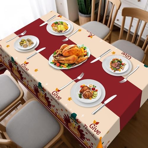 Thanksgiving Tablecloth,2 Pack Disposable Plastic Tablecloths for Rectangle Tables 54"x108",Thanksgiving Decorations,Turkey Table Cloths for Home,Dinner,Give Thanks Table Cover for Picnic,Birthday - Image 5