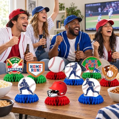 Baseball Birthday Decorations - 9PCS Baseball Honeycomb Table Centerpieces - Image 7