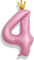 Crown Number Balloons 4 for Kids, Large Pastel Pink Number Balloon 0-9 Set by Isndare