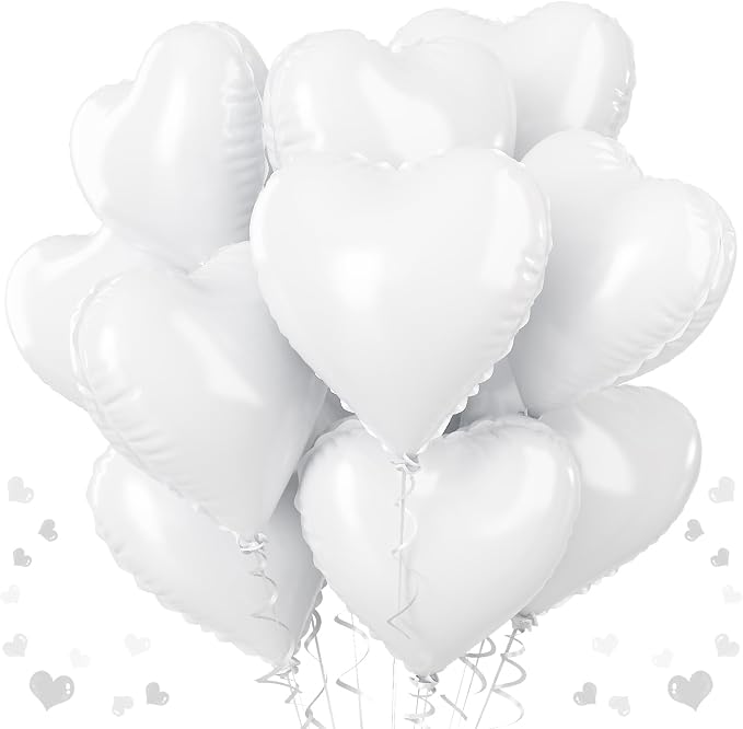 White Heart Foil Balloons, 18 Inch, Baby Shower, Graduation Party Decorations by TAOYE