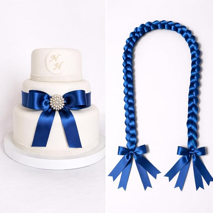 KINGLAKE Dark Blue Satin Ribbon – 1-1/2 Inch x 2 Rolls Blue Satin Ribbon - Image 6