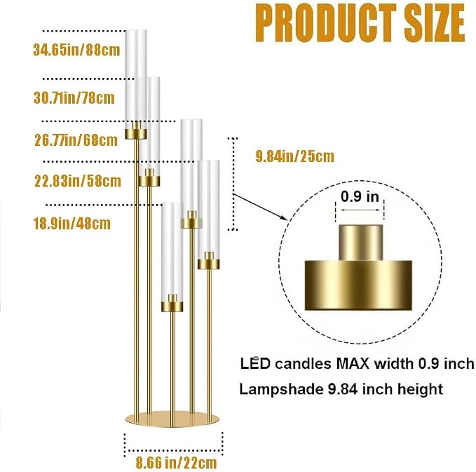 35in 4 Set Gold Candelabra Candle Centerpieces - Image 2