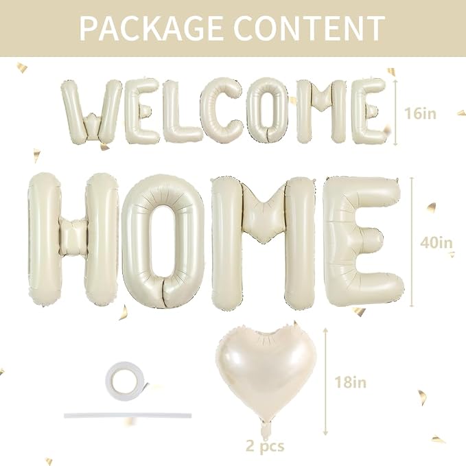 TONIFUL 2 Size Cream White WELCOME HOME Foil Letter Balloons Banner Decor | - Image 2
