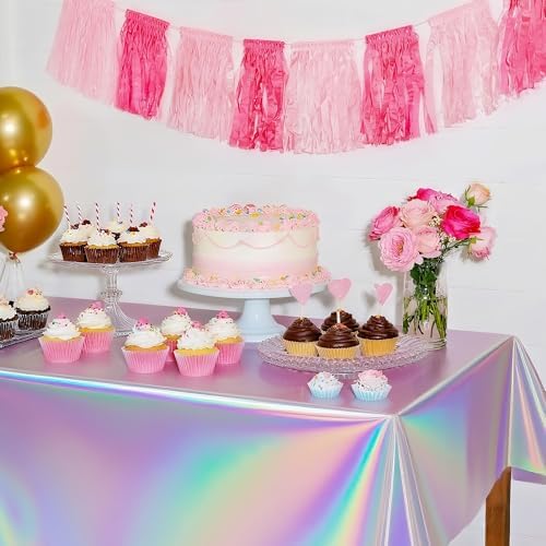 1 Pack Iridescent Tablecloth, 54" x 108" Birthday Party Table Cloths Iridescence Plastic Disposable Table Covers Iridescent Party Decorations, Birthday Decor Tablecloth for Buffet Table - Image 2