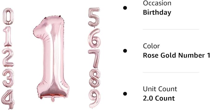 Rose Gold Foil Balloons Number 1, Huge Number Balloons - Image 5