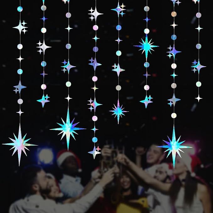 Glitter Iridescent Star Circle Dot Garland 30 Feet Twinkle Iridescent Star - Image 4