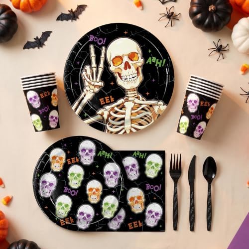 168pcs Halloween Plates Napkins Skeleton Plates Halloween Party Supplies - Image 7
