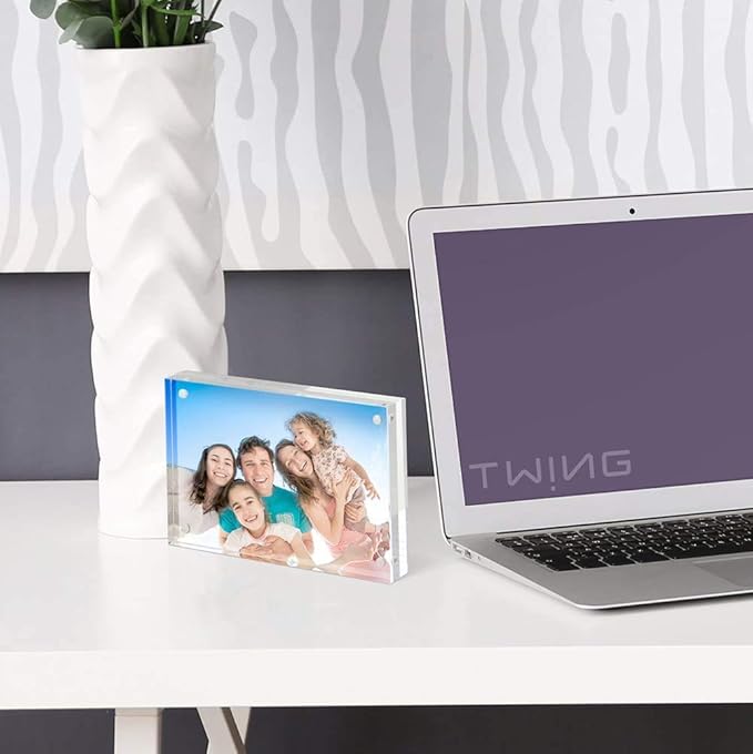 TWING 3.5x5 Inch Acrylic Picture Frame Horizontal Magnet Double Sided Photo Frame with Microfiber Cloth,12 + 12MM Thickness Clear Picture Frame Desktop Acrylic Photo Frame Display Gifts Ideal