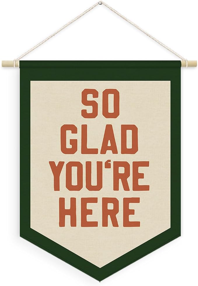 Vintage Classroom Welcome Sign Decor, So Glad You're Here Linen Canvas Banner by Unknown