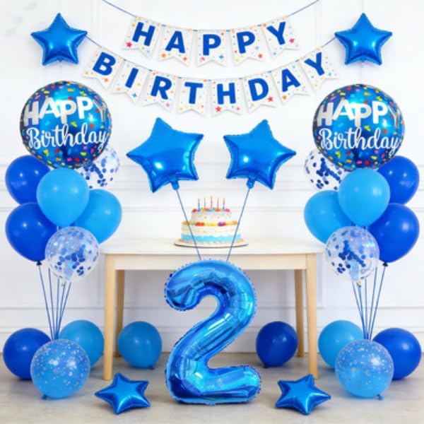 2nd Birthday Large Foil Balloons Blue， Balloon Decorations - Image 3