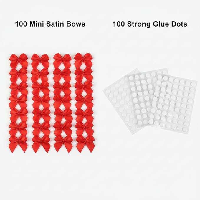 100 Mini Satin Bows with Adhesive Dots, Small Decorative Ribbon Bows - Image 3