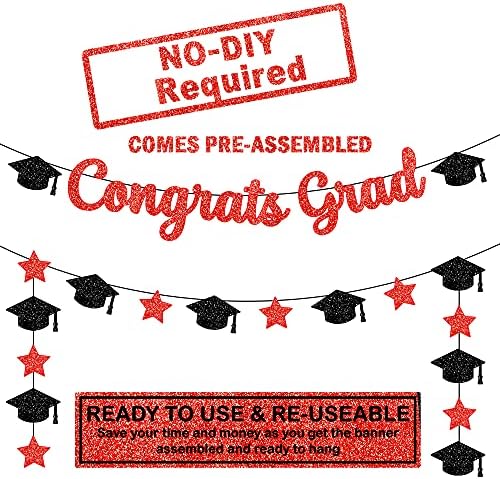 KatchOn Graduation Decorations 2026 | Glitter Congrats Grad Banner Red and Black - Image 6