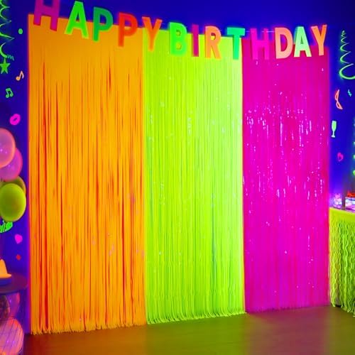 Mega‑L Glow in The Dark Halloween Party Supplies, 3 Pack Neon Backdrop by Mega-Loopolis