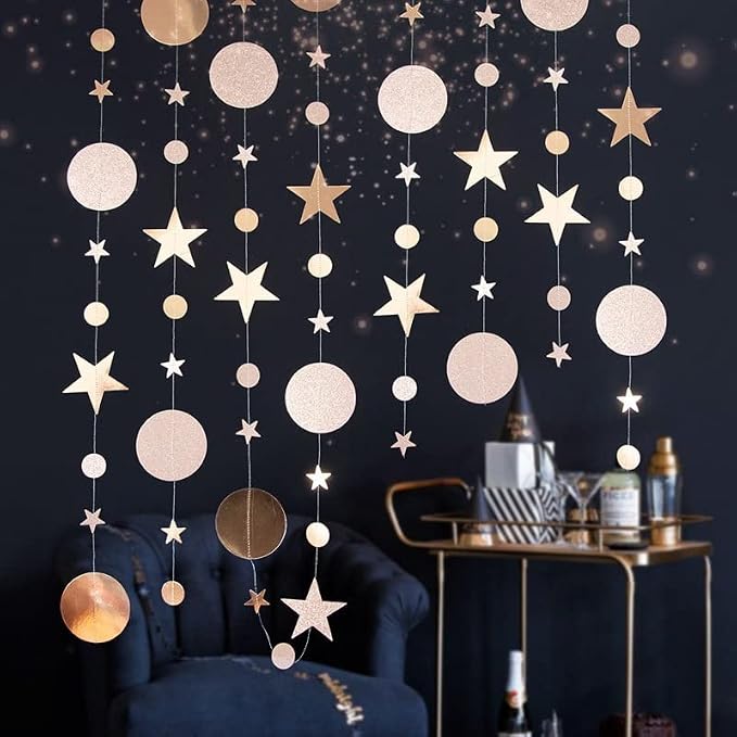 Champaign Gold Party Decoration Champaign Gold Star Circle Dot Hanging Garland - Image 3
