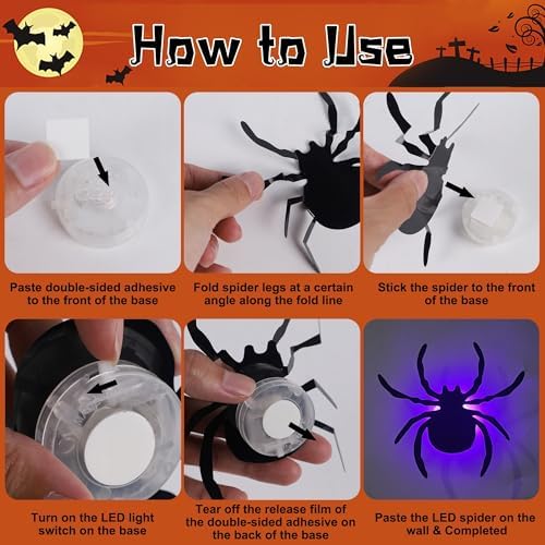 DR.DUDU 36 Pack Halloween Wall Decor Light up Spiders, Purple - Image 5