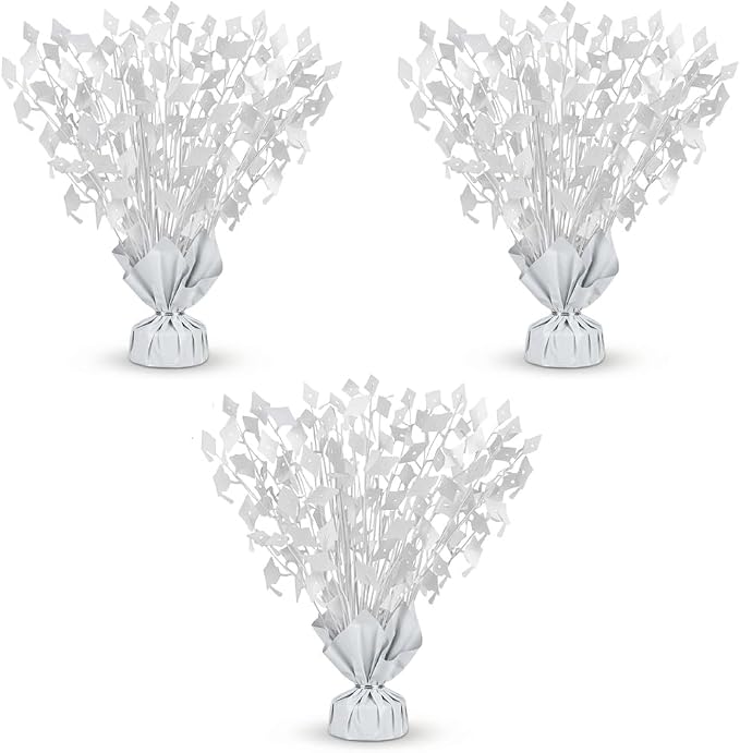 PMU 3 Pcs White Graduation Balloon Weights, Graduation Centerpieces by PMU