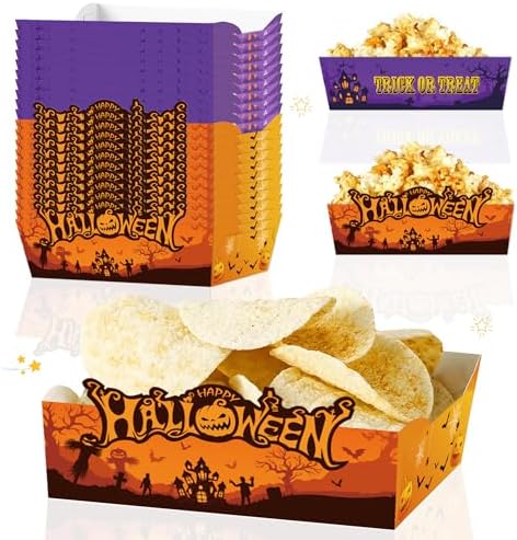 Halloween Disposable Paper Food Trays 24pcs Trick Or Treat Halloween Birthday Decorations Nacho Trays for Witches Pumpkin Bat Ghost Party Supplies by Unknown