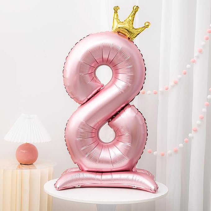 Pink Crown Number 8 Balloon Standing Pink Princess digital 8 Foil Balloon | - Image 5