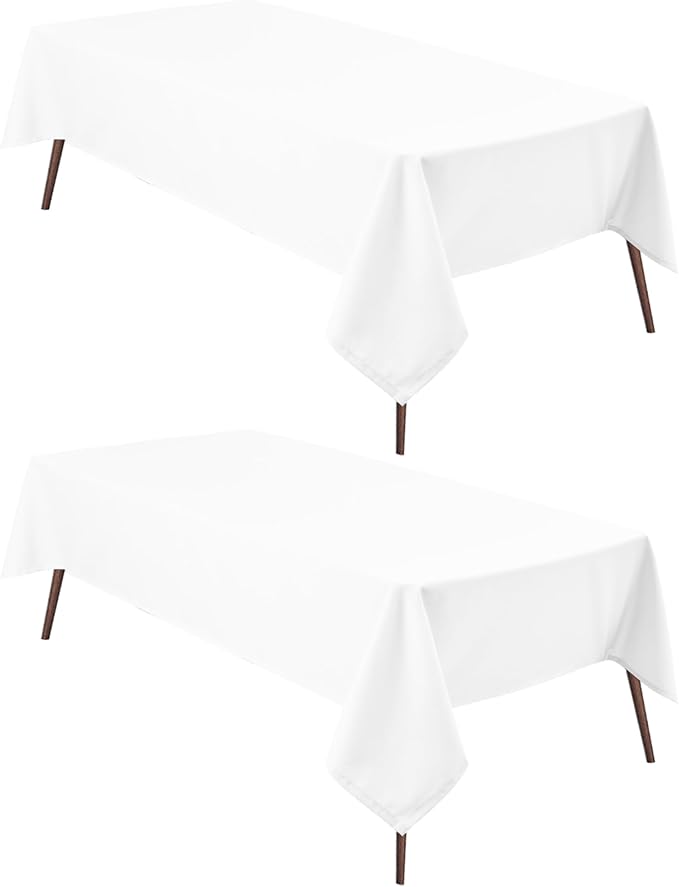 Hiasan 2 Pieces White Rectangle Tablecloth - Waterproof and Spillproof Restaurant Washable Polyester Table Cloth for Dining Room, 54 x 120 Inch