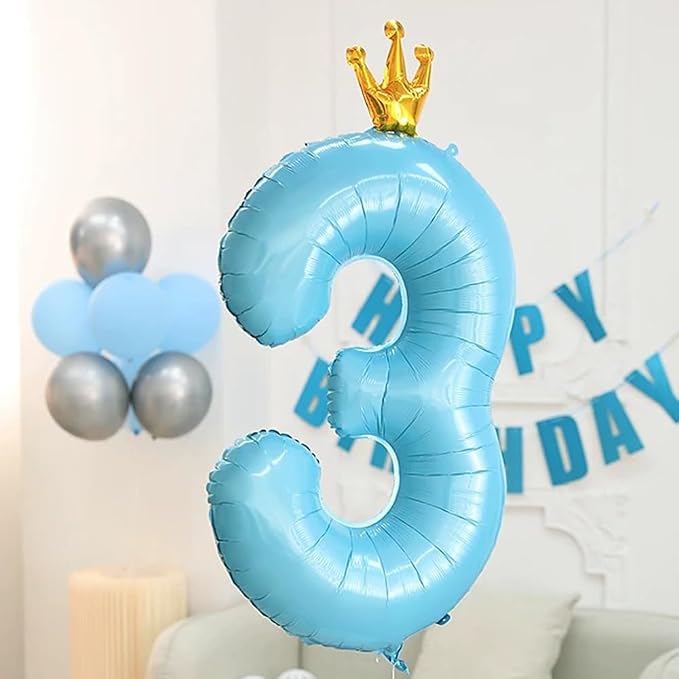 Blue Number 1 Balloon with Crown, 40 inch Blue Number Balloon 1st Birthday - Image 6