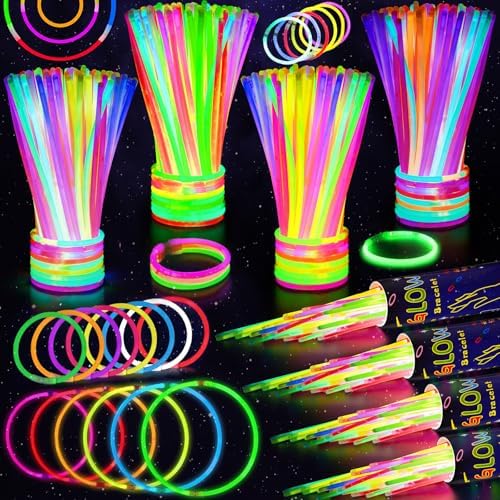 SHQDD 400 Glow Sticks Bulk Party Pack – 8" Neon Glow Sticks with Connectors, Glow in the Dark Party Supplies for Kids, Adults, Parties, Halloween & New Year by SHQDD