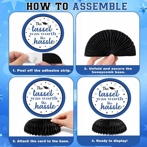 Graduation Decorations 2026 2027 - Blue Graduation Honeycomb for Table Centerpiece | Graduation Party Decorations Class of 2026,Table Toppers for Graduation Party Favors Supplies Indoor Outdoor - Image 4
