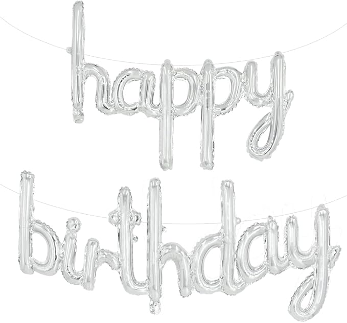 TONIFUL 16 Inch Silver Cursive Happy Birthday Balloons Banner Decorations | by TONIFUL