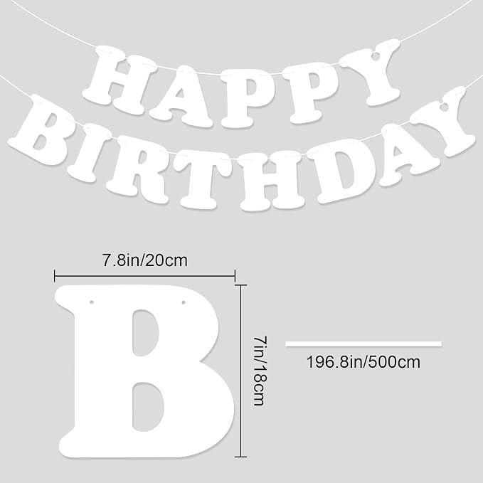 White Happy Birthday Banner Sign Birthday Backdrop Party Supplies - Image 2