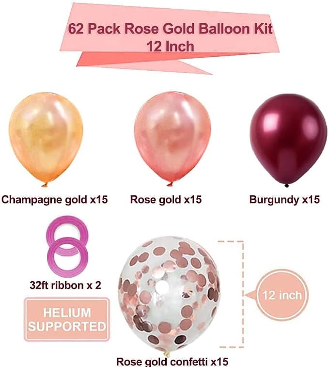 Rose Gold Balloons Burgundy Balloons Kit, 12 Inch - Image 3