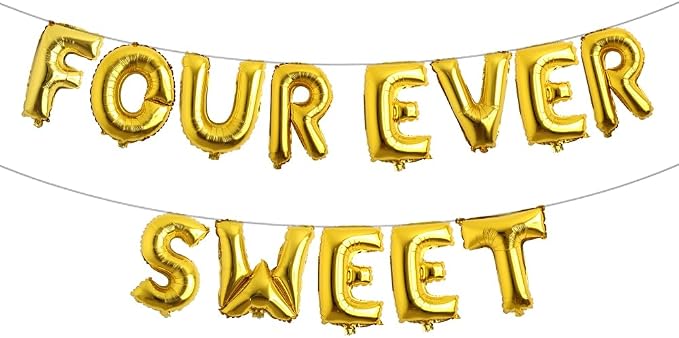 Four Ever Sweet Birthday Decorations, 4 Four Years Old Fourth 4th Girl Boy by RUIANSI
