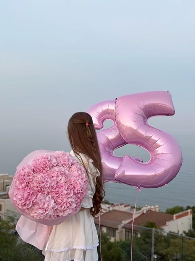 5 Balloon Numbers Party Decorations, 40In Pearl Pink Balloons - Image 2
