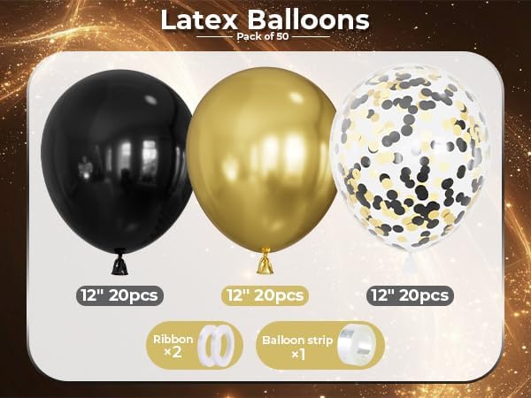 Black and Gold Balloons, Latex Balloons - Image 3