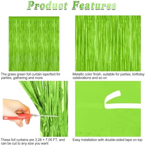 ZATAYE 2 Pack Grass Green Christmas St Patricks Foil Curtain Decorations - Image 4