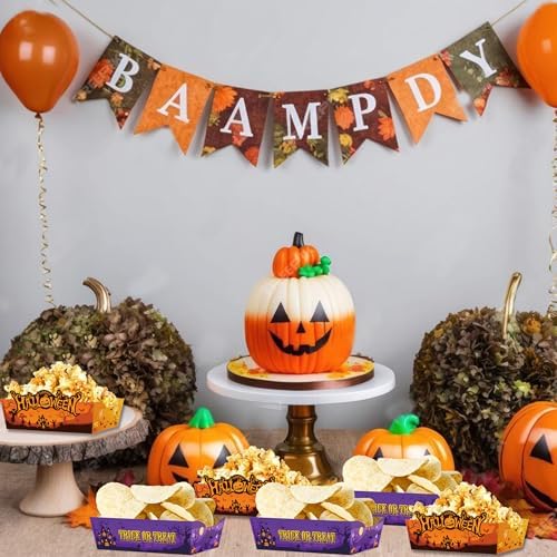 Halloween Disposable Paper Food Trays 24pcs Trick Or Treat Halloween Birthday Decorations Nacho Trays for Witches Pumpkin Bat Ghost Party Supplies - Image 3