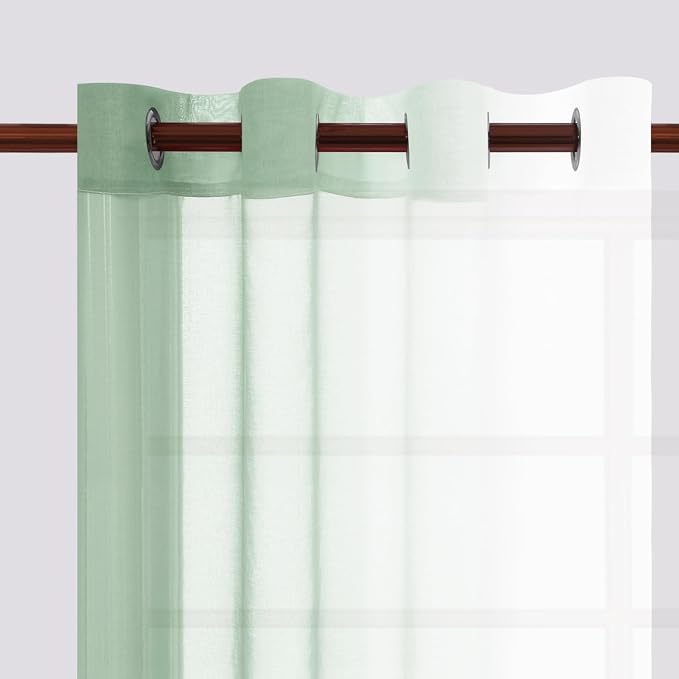 DWCN Light Sage Faux Linen Ombre Sheer Curtains - Image 4