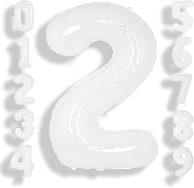 SUWEN 40 Inch White Large 2 Balloon Number Big Foil Helium Numbers 0-9 | Giant by SUWEN