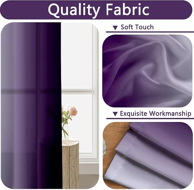 Purple Curtains 63 Inch Length for Living Room 2 Panel Set Purple and Grey - Image 2