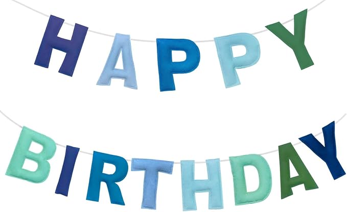 Felt Happy Birthday Banner, Pre-Strung 3D Blue and Green Birthday Banner | by Unknown