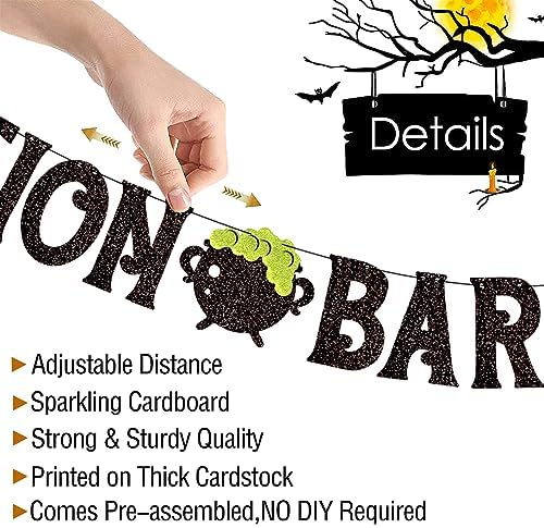 Potion Bar Banner Halloween Poison Bat Horrible Witches Haunted House Theme for Men Women Halloween Festival Holiday Party Purple Glitter Decorations (Potion Bar) - Image 4